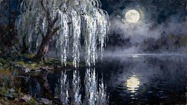 Silberne Weide am nächtlichen See von Kristin M