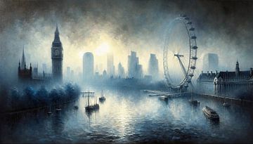 Mysterie van mist boven de skyline van Londen van artefacti