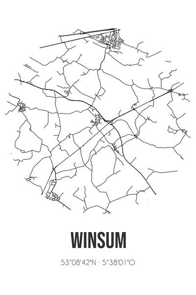 Winsum (Fryslan) | Map | Black and white by Prints of Place