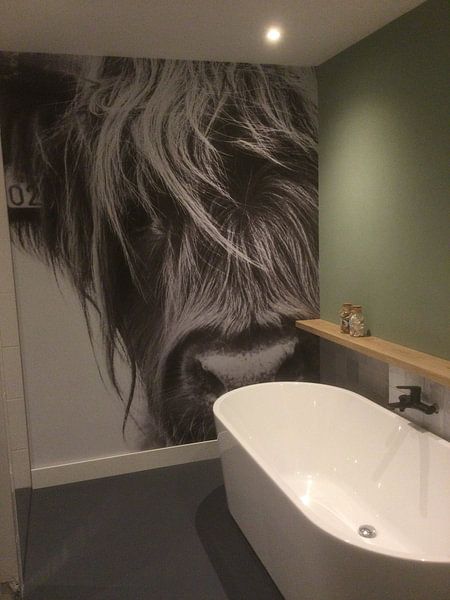 Customer photo: Portrait Scottish Highlander black and white by Sandra van Kampen