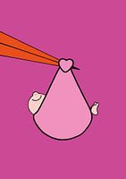 Stork with babygirl - nursery art