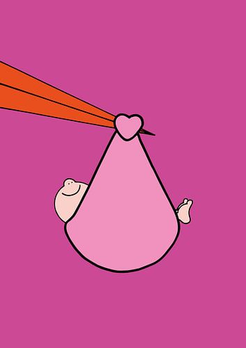 Ooievaar met baby meisje - babykamer