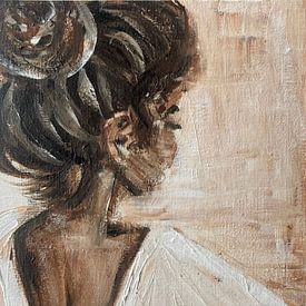 Vrouw met elegante knot schilderij van Krista Kitsz Art