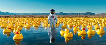 Astronaut tussen gele eenden in het water van Poster Art Shop