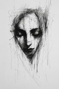 visage de femme au charbon de bois