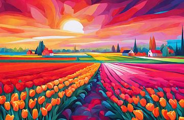 Champs de tulipes abstraits dans une atmosphère française sur Igniferae