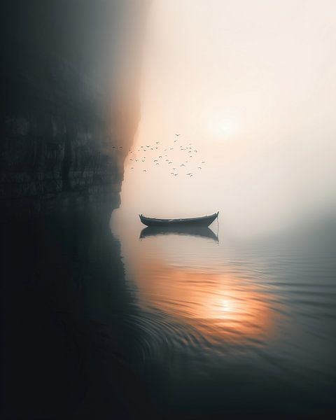 Minimalistisches Boot im Ozean von fernlichtsicht