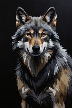 Stoic Wolf in Monochrome Digital Art by De Muurdecoratie