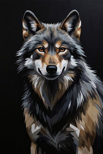 Stoic Wolf in Monochrome Digital Art