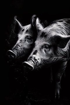 Intense blikken van zwart-wit varkens van De Muurdecoratie