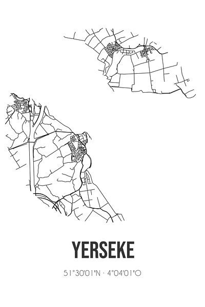 Yerseke (Zeeland) | Map | Black and white by Prints of Place