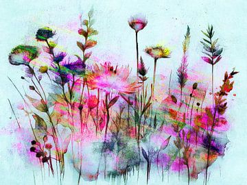 Modern and abstract Japandi flowers botany