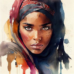 Watercolor Tuareg Woman #7 by Chromatic Fusion Studio