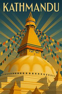 Kathmandu Ewige Stupa - Art Deco Himalaya Poster