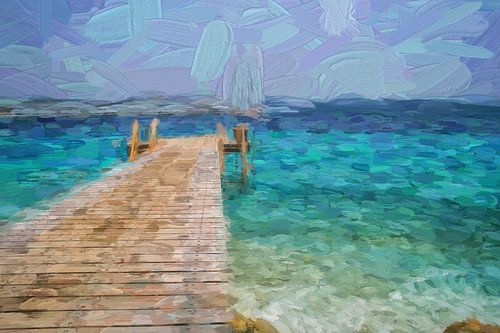 Jetée en bois dans une mer turquoise près de Bonaire sur Patricia Hofmeester