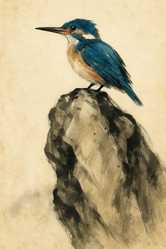 Martin-pêcheur sur le rocher