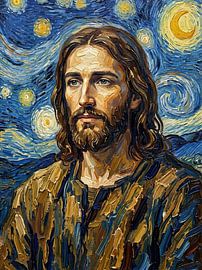Christus in de Sterrennacht: een portret van Jezus in de stijl van Van Gogh