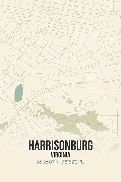 Vintage map of Harrisonburg (Virginia), USA. by Prints of Place
