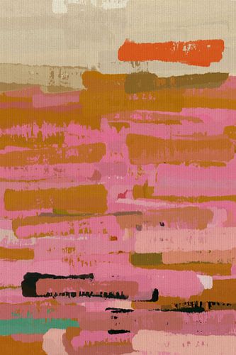 Paysage abstrait en rose, ocre, blanc, orange