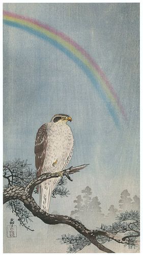 Ohara Koson - Regenbogen, Tannenbaum und Habicht (bearbeitet)
