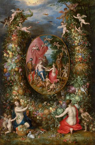 Fruchtgirlande um eine Darstellung von Cybele, die Geschenke erhält, Jan Brueghel der Ältere, Hendri