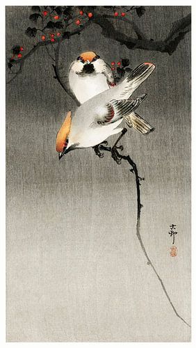 Bohemian waxwing birds (1900-1930) by Ohara Koson
