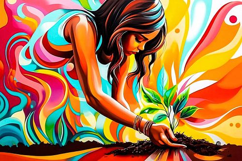 Kleurrijke vrouw met zaailing