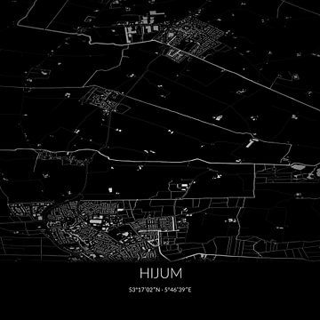 Zwart-witte landkaart van Hijum, Fryslan. van Rezona