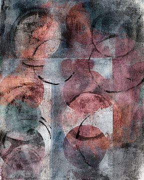Moderne abstracte kunst. Organische vormen in roze, oranje, blauw, zwart van Dina Dankers