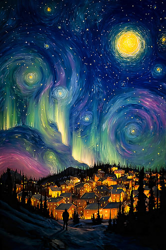 Landschaft – „Die Sternennacht A“, im Stil von Vincent van Gogh