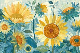 Fröhliche Sonnenblumen in Blau von Blumen Studio