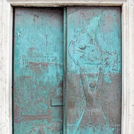 Door of the blue church in Perast Montenegro by Gonnie van Hove