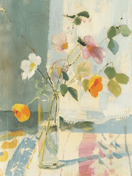 Still life with flowers in pastel colours by Japandi Art Studio