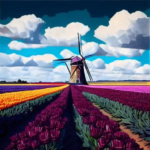 AI Gemälde von Tulpen und Windmühle