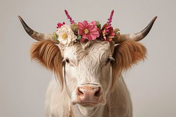 Vache avec des fleurs sur Bert Nijholt