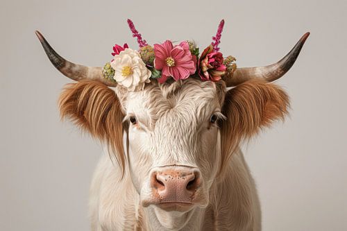 Koe met bloemen