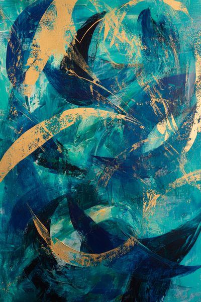 Abstract colour dynamics in blue and gold by Poster Art Shop