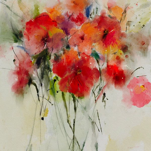 Boeket in rood van annemiek art