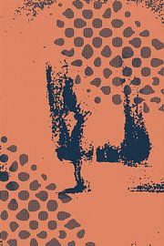 Abstract kunstwerk in zalm en blauw