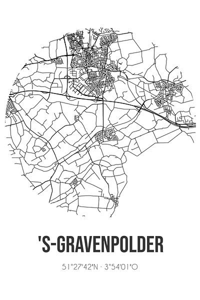 's-Gravenpolder (Zeeland) | Map | Black and White by Prints of Place
