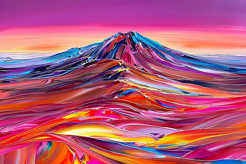 Kleurrijk abstract schilderij van berglandschap van Art & Soul Creations