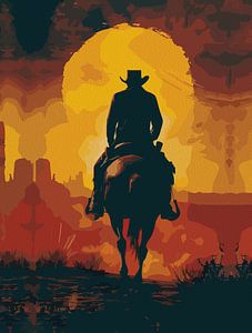 Silhouette eines einsamen Reiters bei Sonnenuntergang