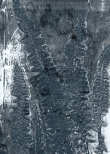 Abstract Botanisch. Varens in indigo.