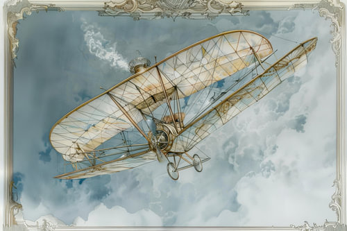 Detailed drawing of a vintage biplane - 