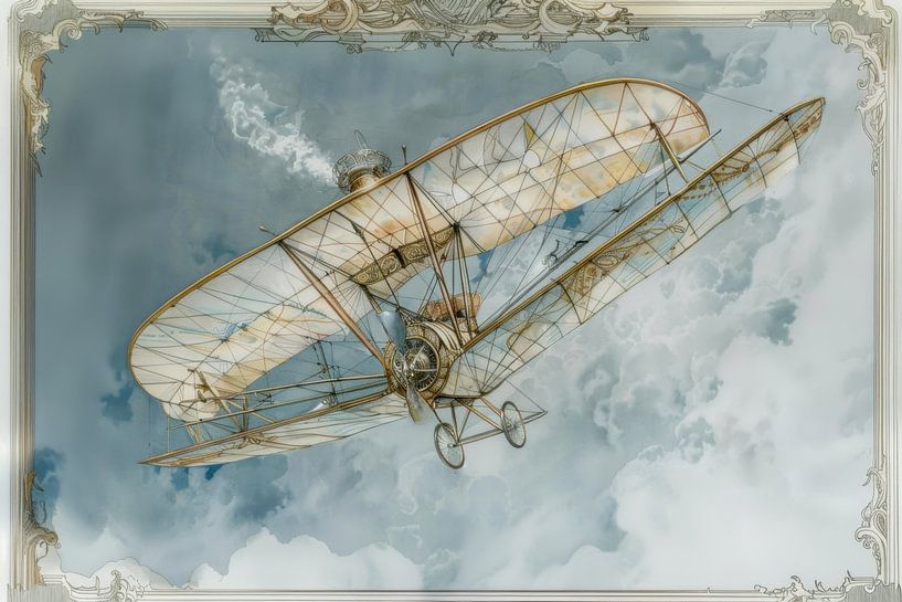 Detailed drawing of a vintage biplane -  by Peter Pen Drawings and Paintings