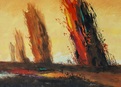 Landschaft mit Pfählen – Acrylfarbe auf Papier von Galerie Ringoot