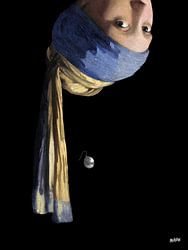 Vermeer Upside Down Girl with a Pearl Earring - pop art black
