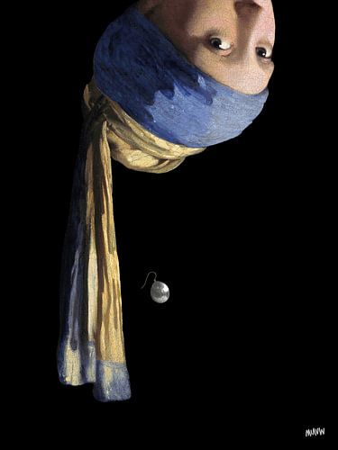 Vermeer Upside Down Girl with a Pearl Earring - pop art black by Miauw webshop