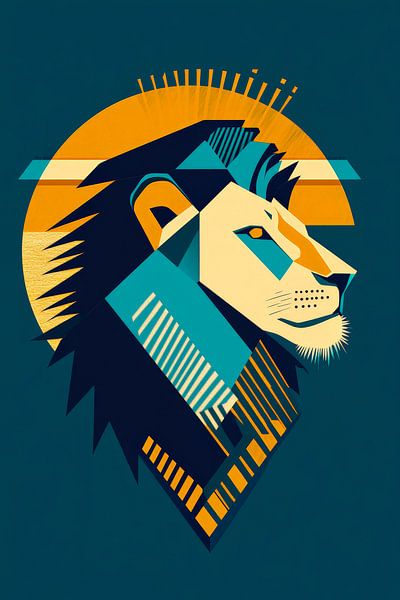 Geometric lion portrait in colours by Poster Art Shop