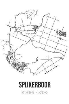 Spijkerboor (Noord-Holland) | Carte | Noir et blanc sur Rezona